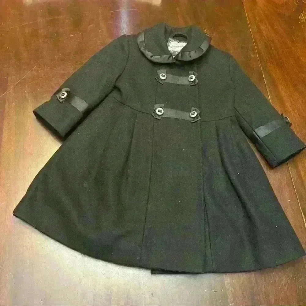 Rothschild Girls Double Breasted Black Coat 2T Wool Blend Pockets Pleated